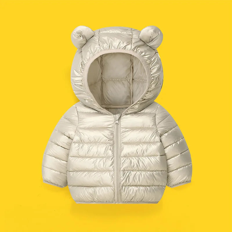 Kids Hooded Solid Cotton Down Jacket – Light Casual Winter Outerwear