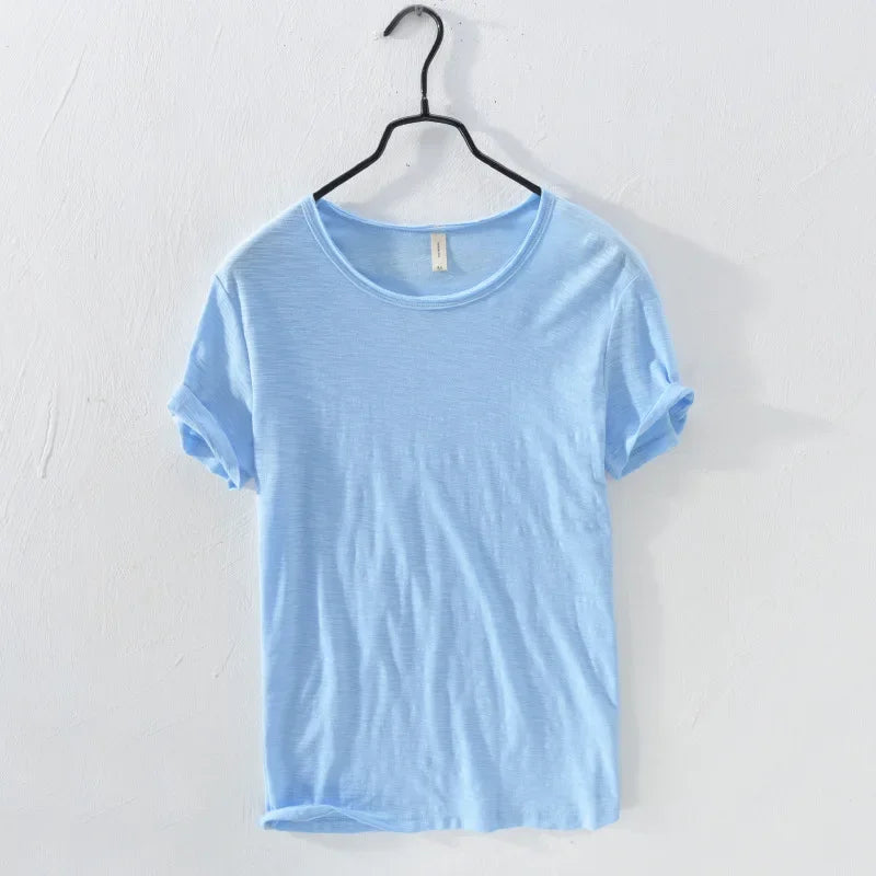 Men's Retro Raw Edge Slim Fit T-Shirt – 100% Cotton Lightweight Casual Top