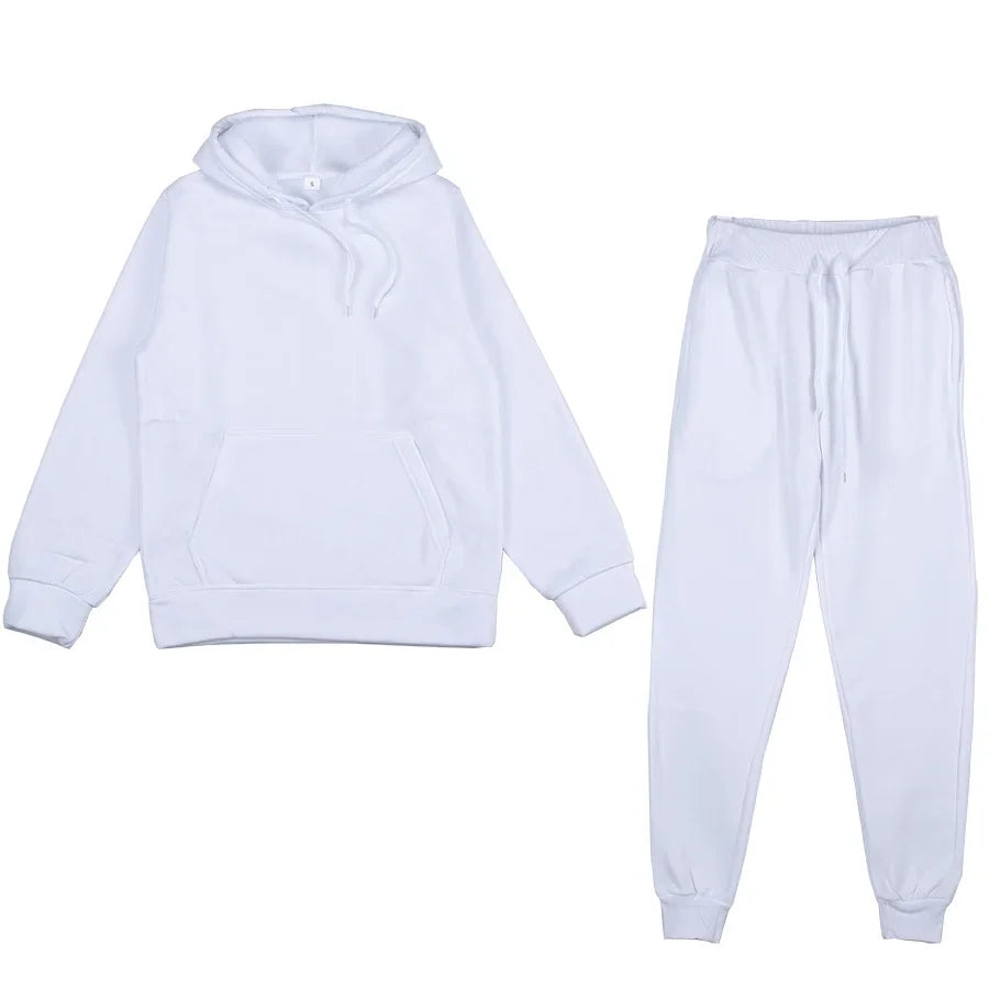 Men's Solid Color Hoodie & Pants 2-Piece Set – Casual Sports Tracksuit