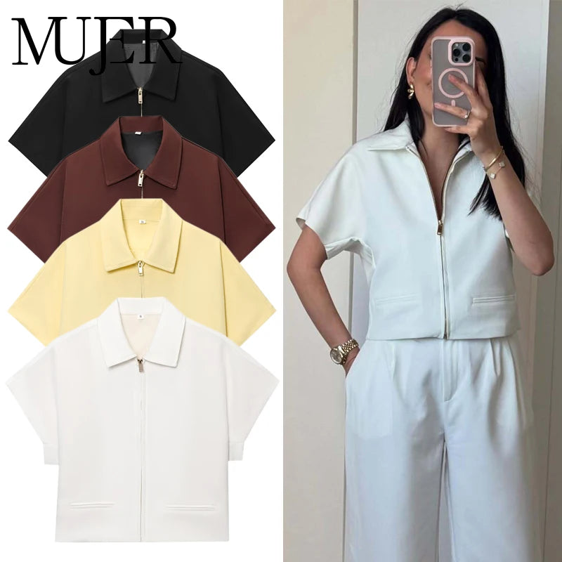 Women's Cropped Short Sleeve Varsity Jacket – Zip-Up Summer Outerwear