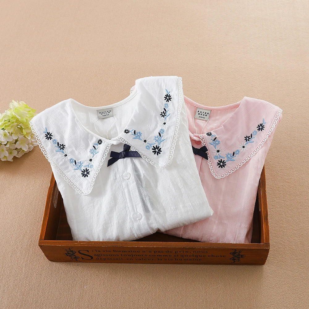 Girls White Lace Short Sleeve Cotton Blouse – Lovely Casual Summer Top