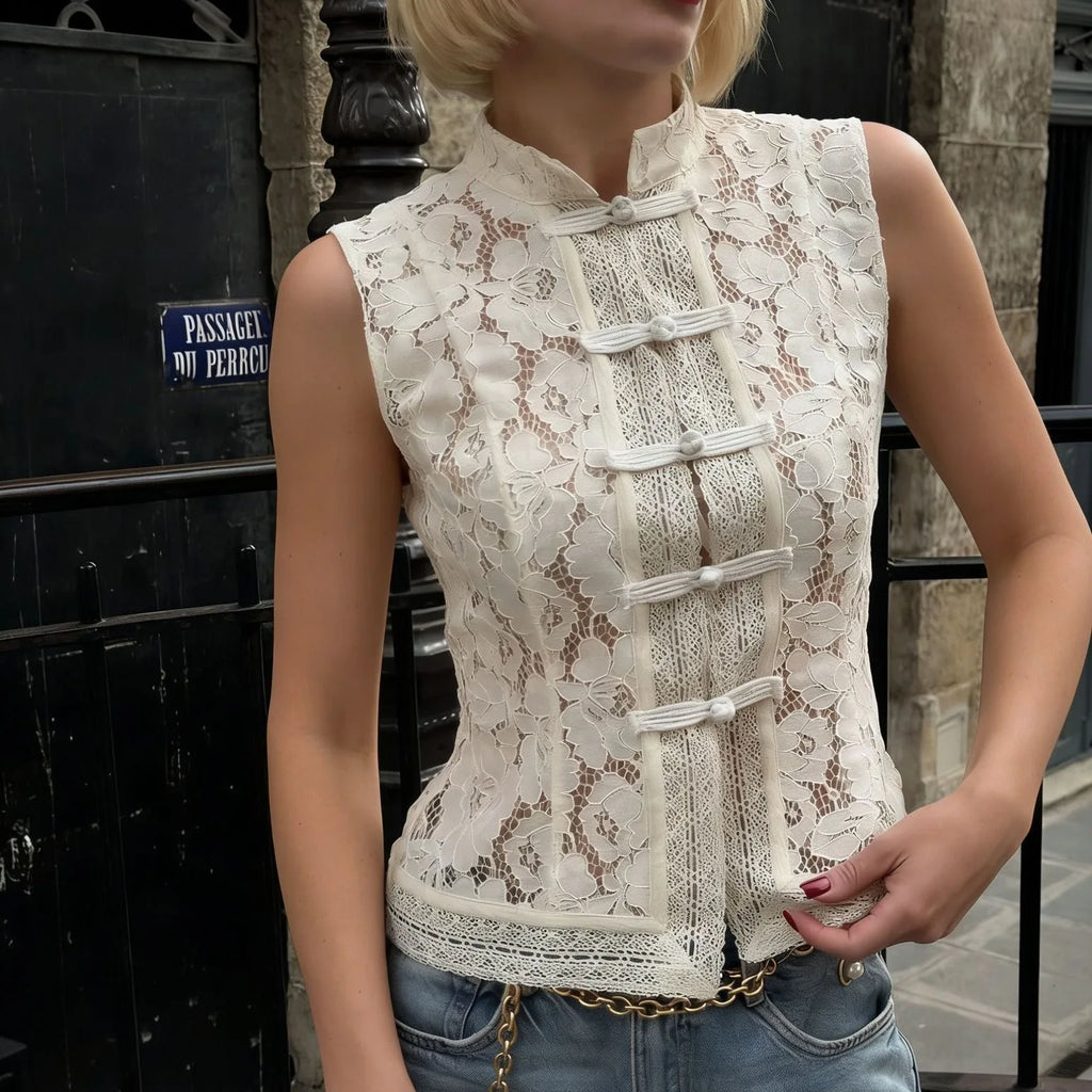 Elegant Embroidery Puff Sleeve White Shirts Summer Sexy Hollow Out Lace Blouse Casual Sand Collar Top 2025 Vintage Shirts