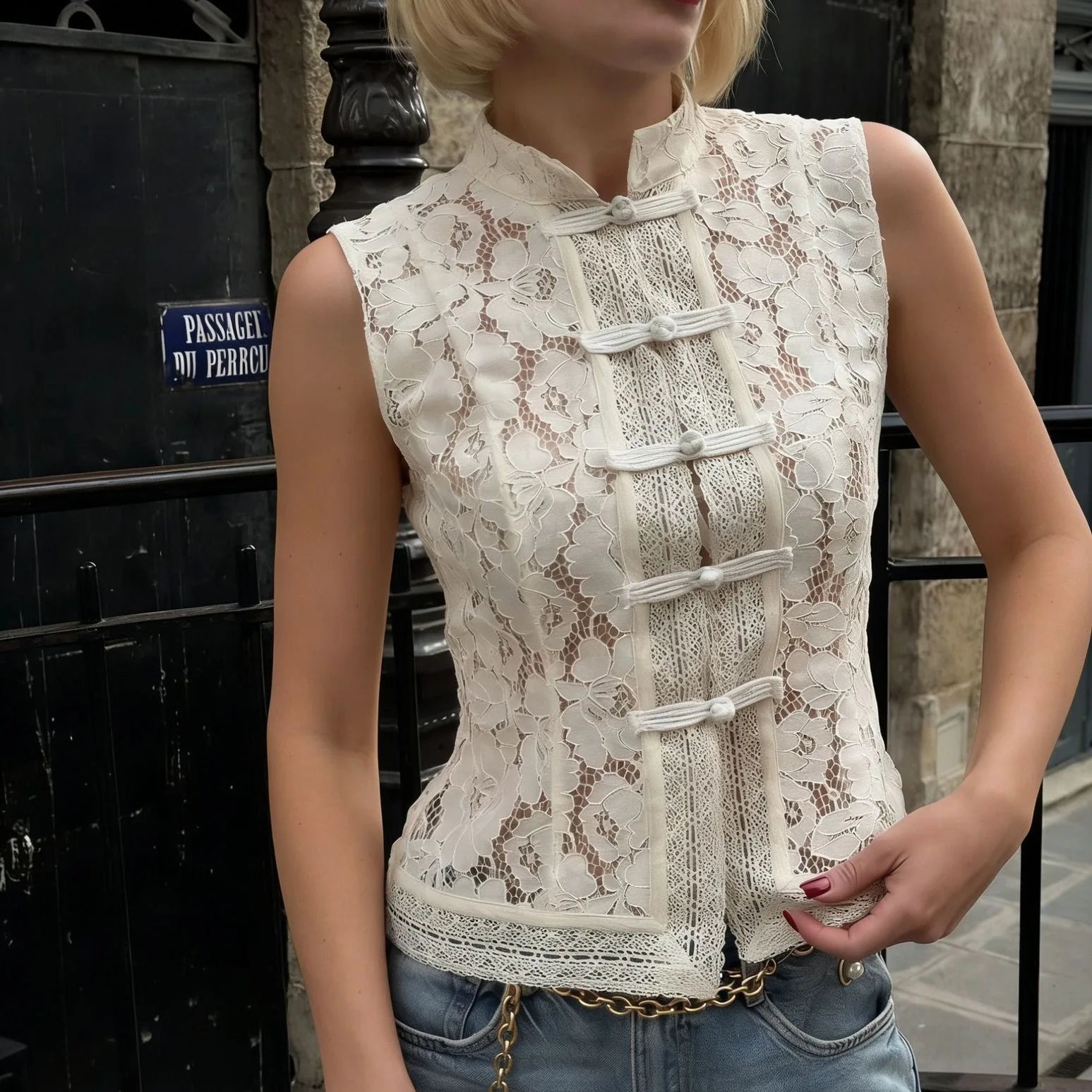 Elegant Embroidery Puff Sleeve White Shirts Summer Sexy Hollow Out Lace Blouse Casual Sand Collar Top 2025 Vintage Shirts