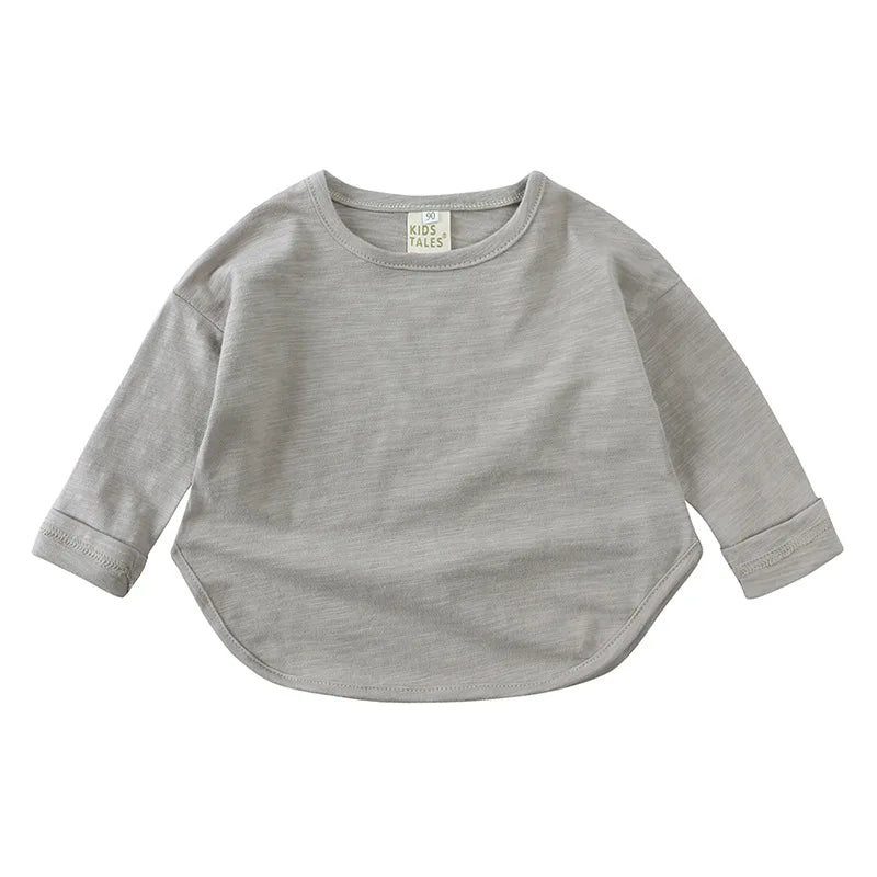Kids Solid O-Neck Long Sleeve T-Shirt – Soft Cotton Casual Base Top
