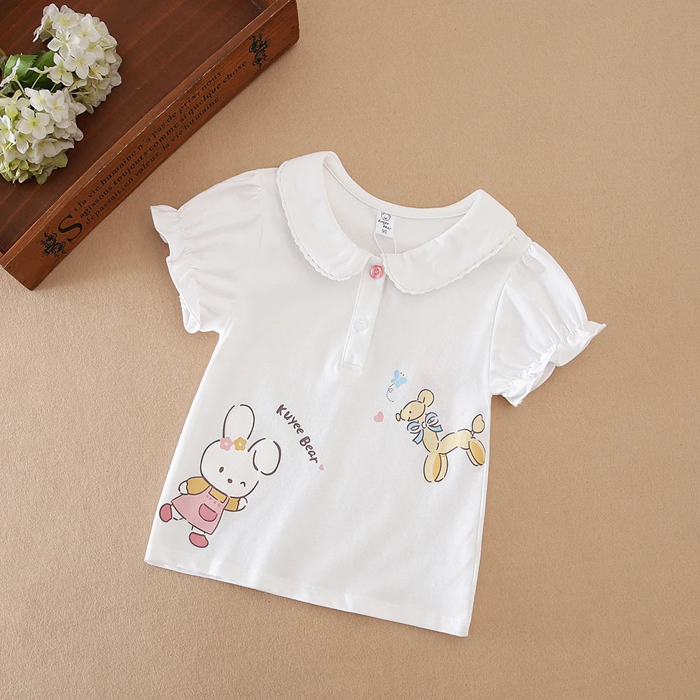 Girls Short Sleeve Cotton Top – Cute Casual Shirt for Ages 2–6