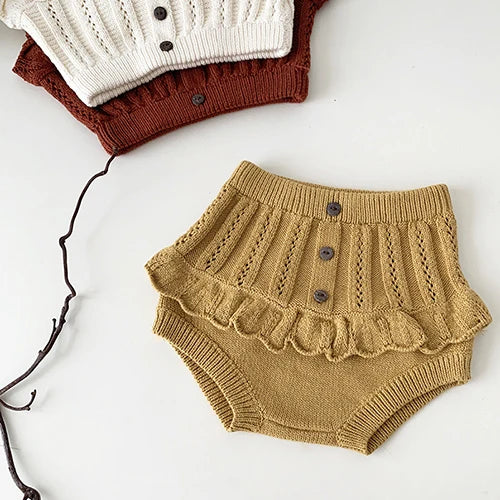 2024 New Autumn 0-4Yrs Baby Girls Knitted Shorts Toddler Baby Girls Solid Color Hollow Out Knitting Shorts Children Shorts