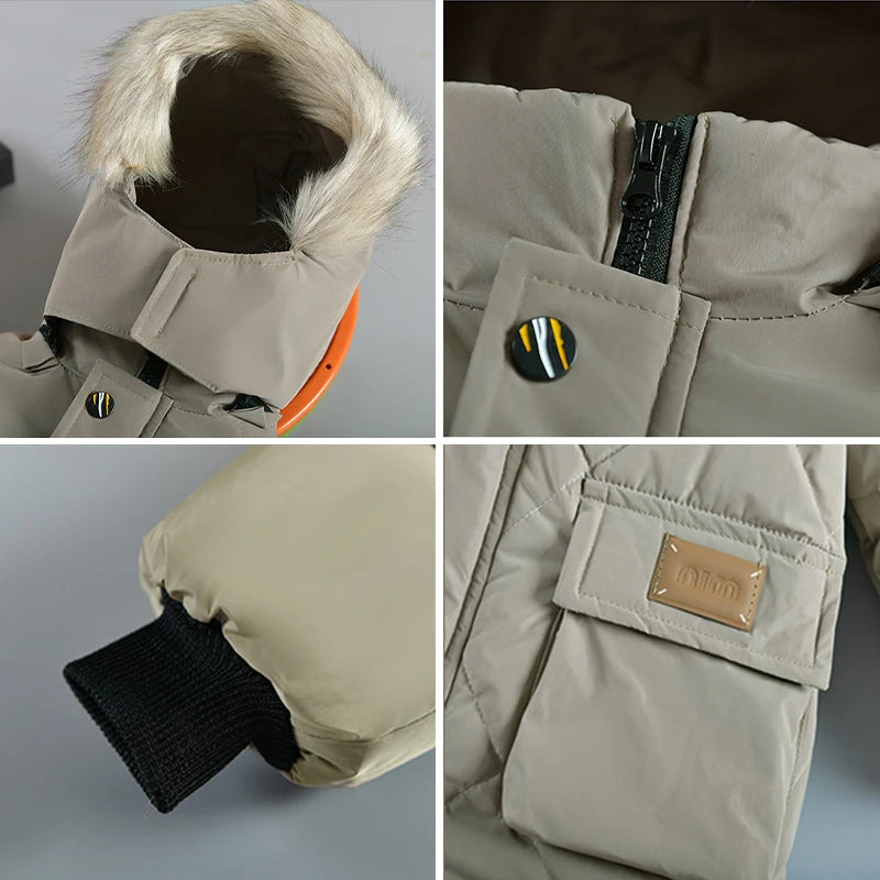 Boys Thick Warm Hooded Down Cotton Coat – Letter Print Winter Jacket Ages 4–10