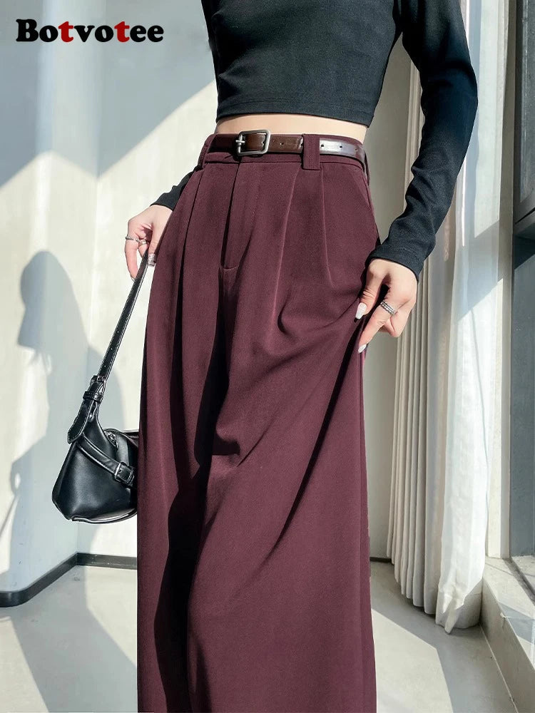 Women's High Waist Wide Leg Suit Pants with Pockets – Elegant Office Lady Trousers