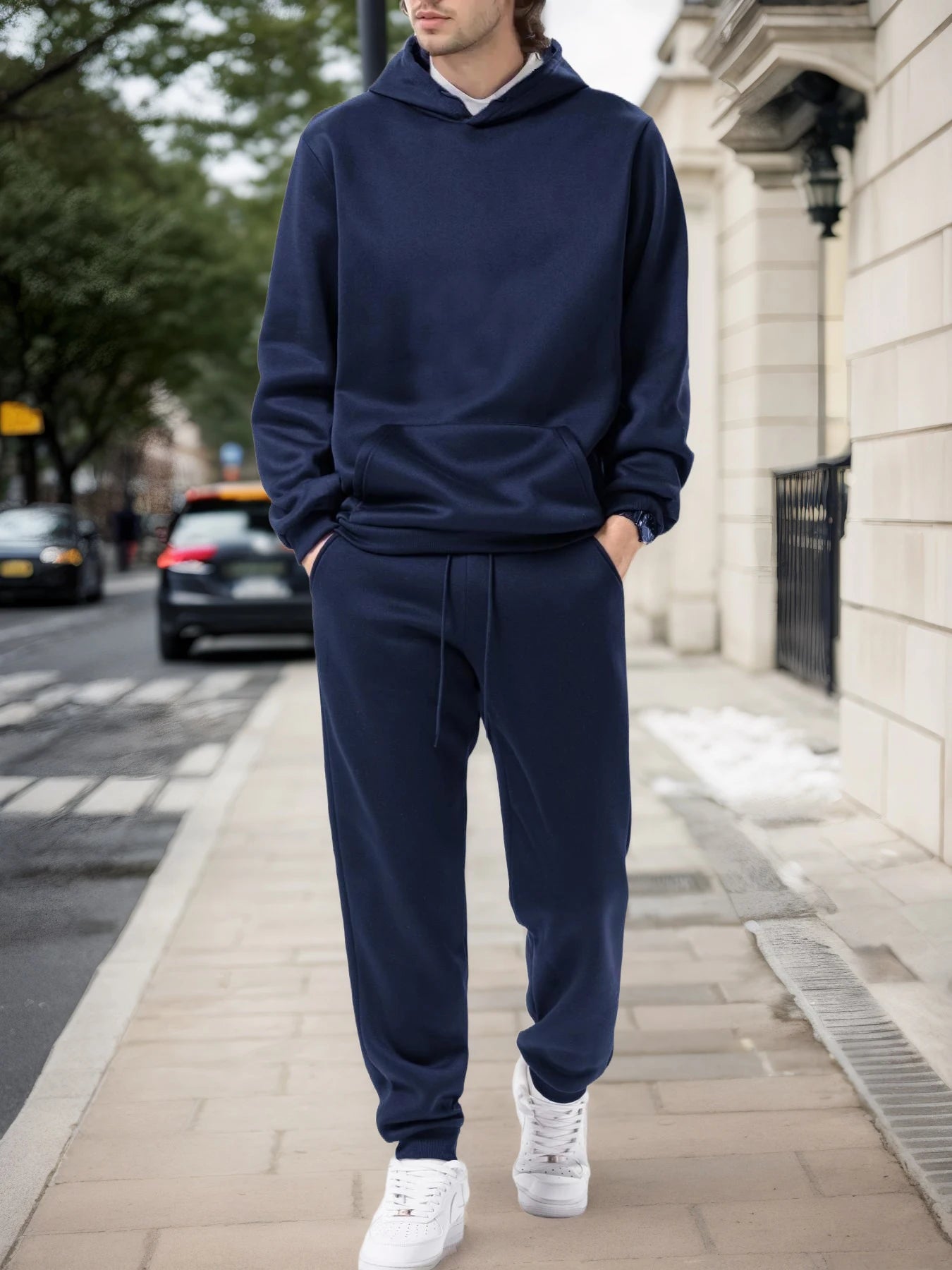 Men's Solid Hoodie & Jogging Pants Outdoor Tracksuit – Casual 2-Piece Sportswear