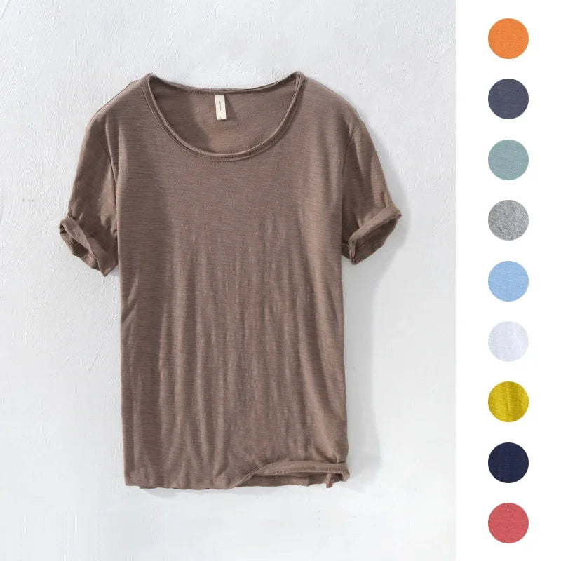 Men's Retro Raw Edge Slim Fit T-Shirt – 100% Cotton Lightweight Casual Top
