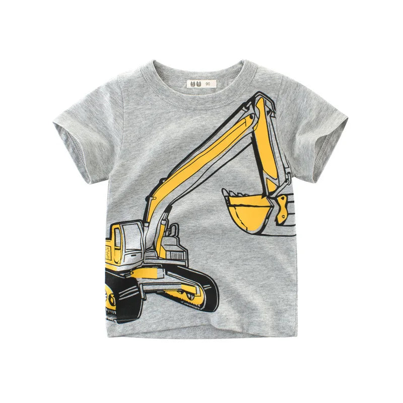 Boys Graffiti Print Short Sleeve T-Shirt – Car, Dinosaur & Shark Cotton Tee