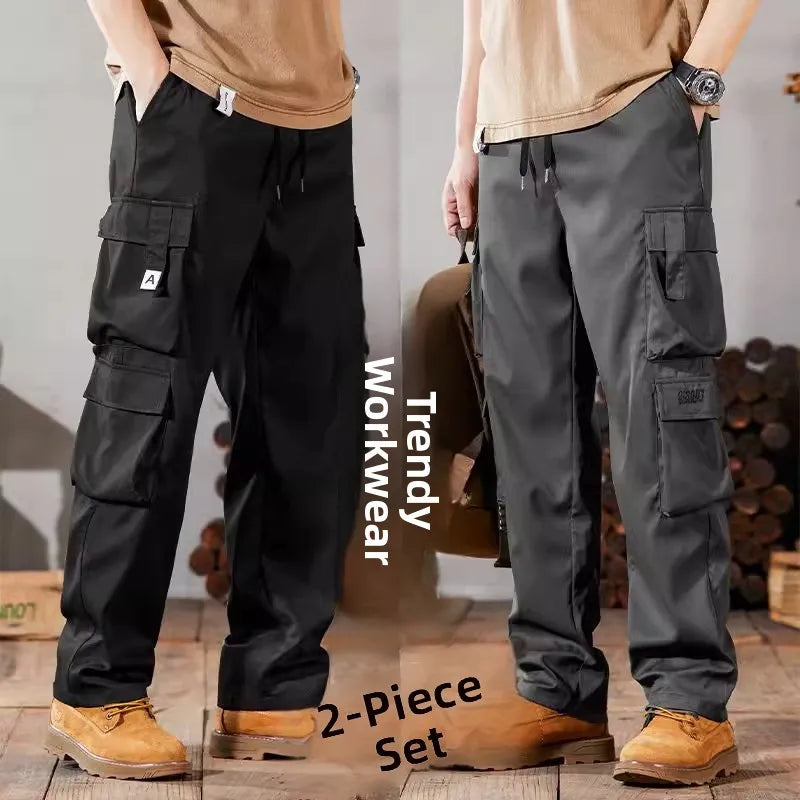 Men's Workwear Pants Large Size Casual Loose Fit Trousers for Construction Wear Summer Wearable Durable Cuffed Pants