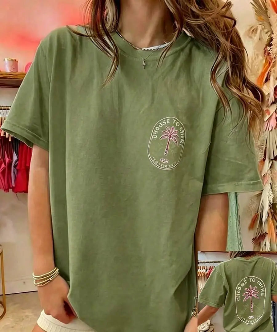 Women's Y2K Coconut Tree Graphic Oversized T-Shirt – Short Sleeve Round Neck Loose Tee