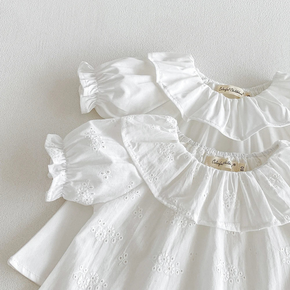 Baby Girl Ruffle Collar Short Sleeve Blouse – Breathable Cotton Summer Top
