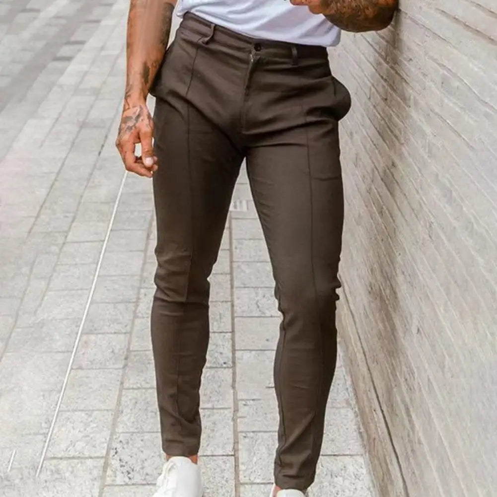 Men Pants Stylish Men's Slim Fit Business Trousers Breathable Soft Thin Fabric with Ankle Length Slant Pockets Button-zipper