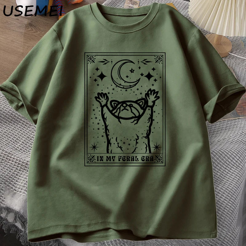 Raccoon T Shirt Mystical Racoon Tshirt Tarot Card Print T-shirt Summer Cotton Short Sleeve Tee Shirt Men Clothes