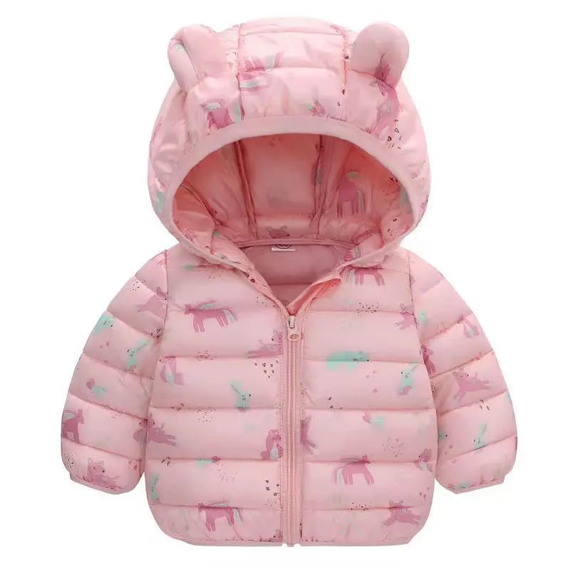 Kids Solid Color Hooded Down Coat – Warm Winter Jacket for Boys & Girls