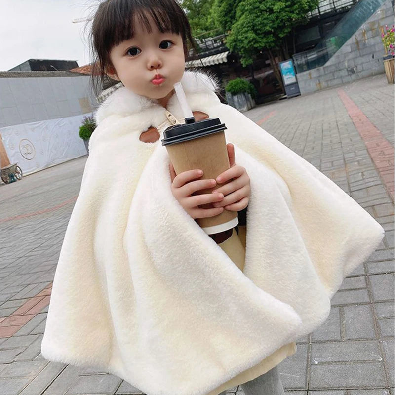 Baby Girl Faux Fur Hooded Princess Cape – Warm Winter Cloak Ages 1–7