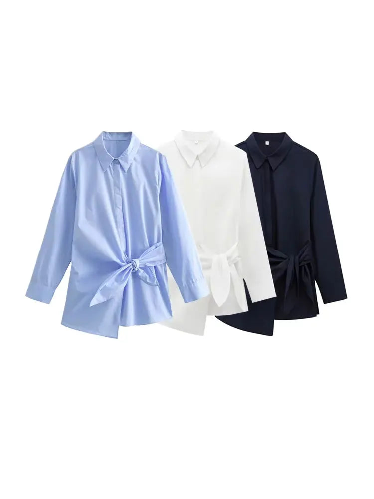 Women's Chic Long Sleeve Button-Up Blouse Fashion Bow Tied Shirt Stylish Female Top