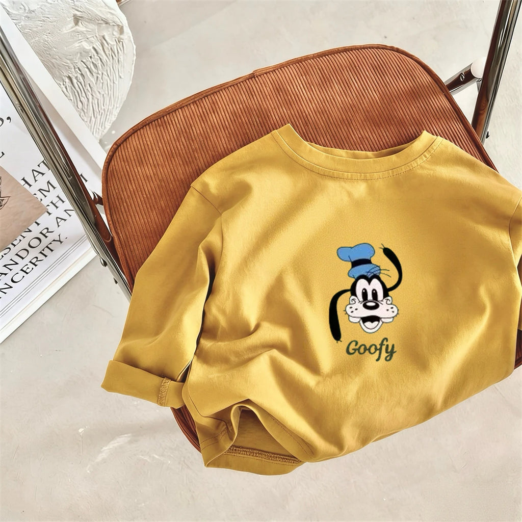 Disney Long Sleeve TShirt Printing Crewneck Base Shirt Pure Cotton Clothing 2026 Spring New Tees Simple Versatile Tops Boys Girl