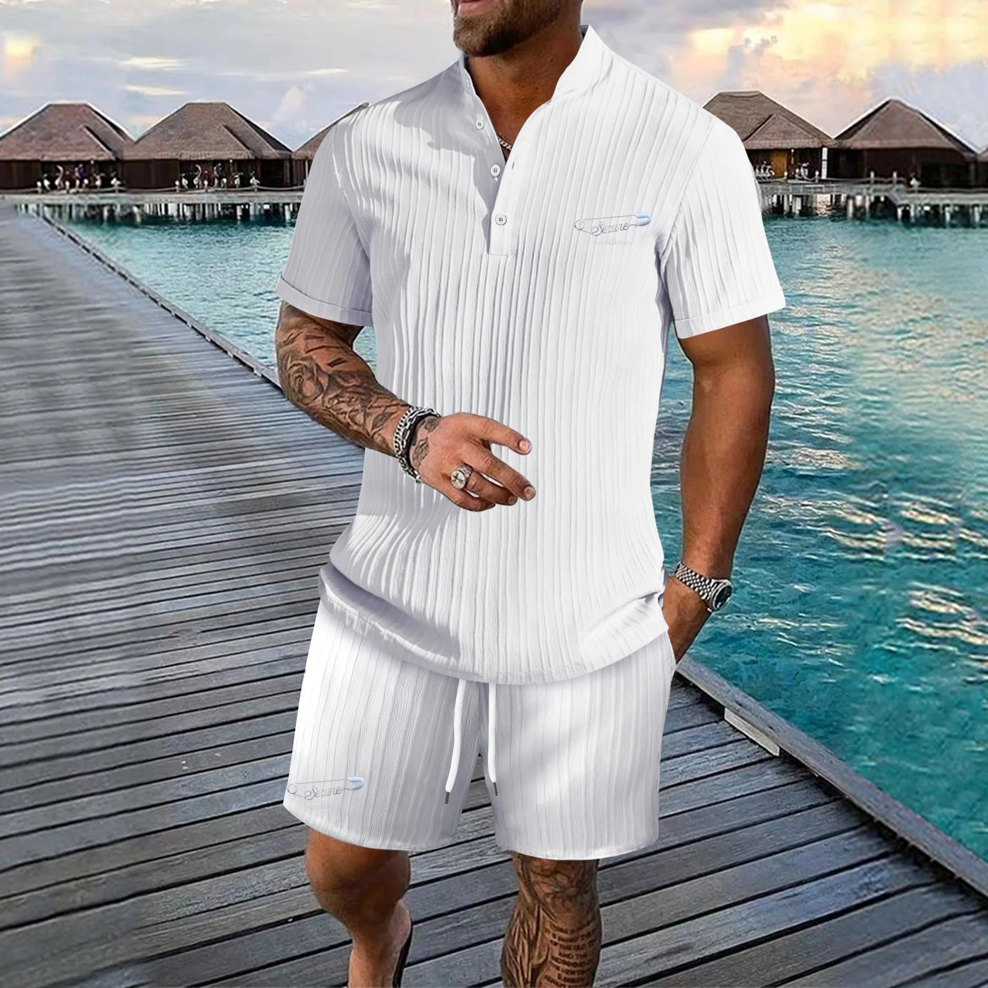Men's Ice Silk Ultra-Thin Ultra-Light Short Sleeve Polo Casual Monochromatic Sport Set for Beach Surfing Summer 2026