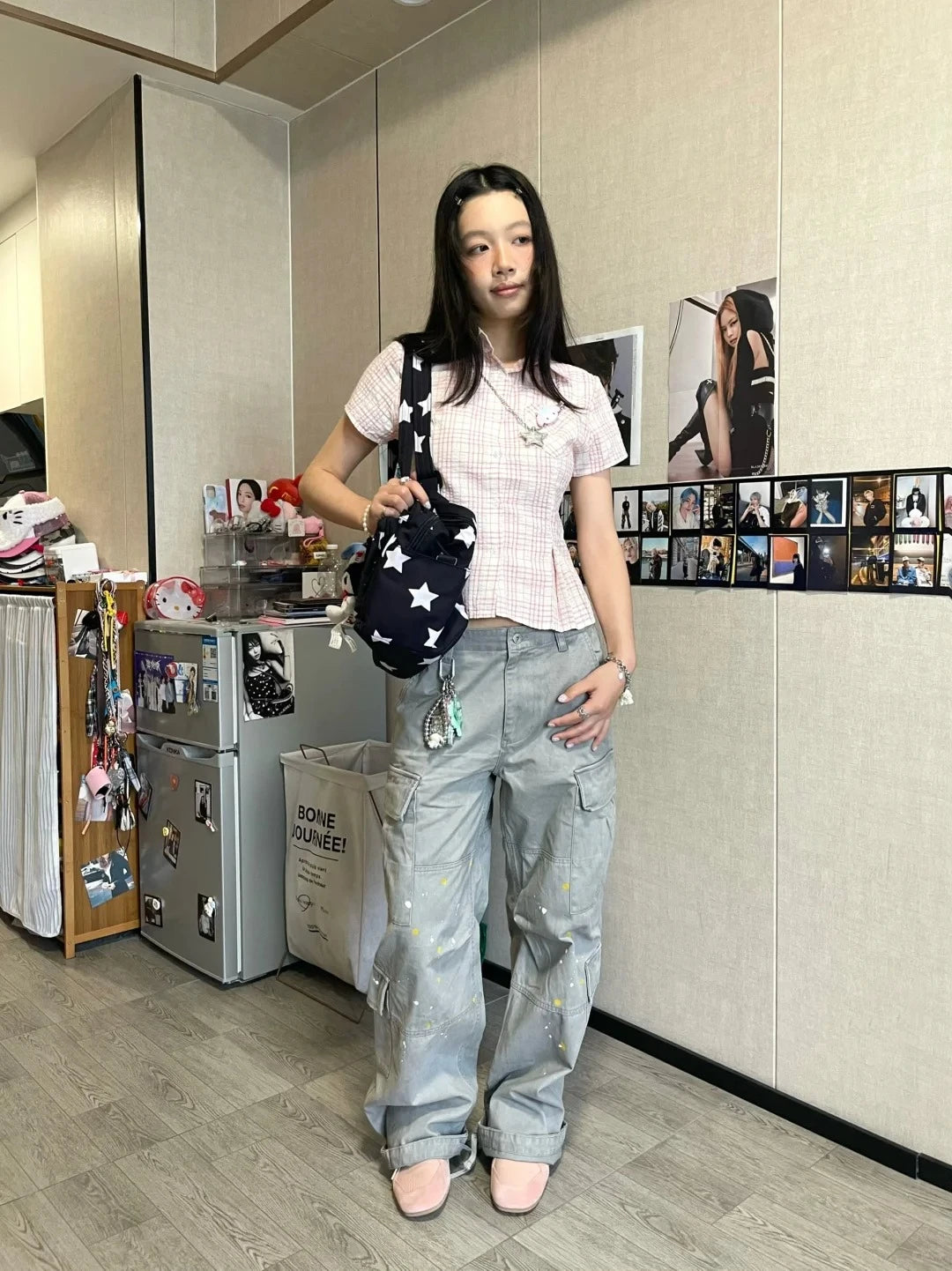 Genayooa Y2k Japanese Plaid Shirt Women Short Sleeve Pocket Slim 2000s Aesthetic Crop Tops Summer Vintage Blouse And Shirt Retro