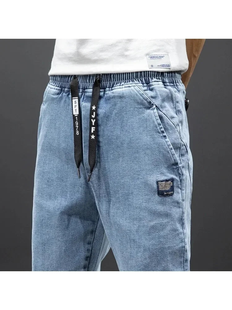 Men's Tapered Harem Denim Jogger Jeans – Casual Baggy Streetwear Trousers Plus Size