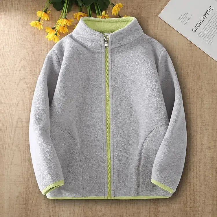Kids Hooded Double Fleece Zip Jacket – Windproof Warm Coat Ages 2–14