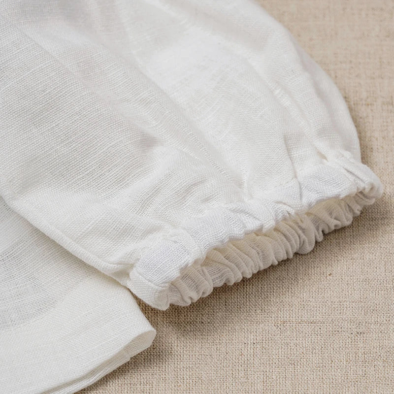 Girls Back Bow Tie Linen Long Sleeve Blouse – Solid Casual Loose Autumn Top