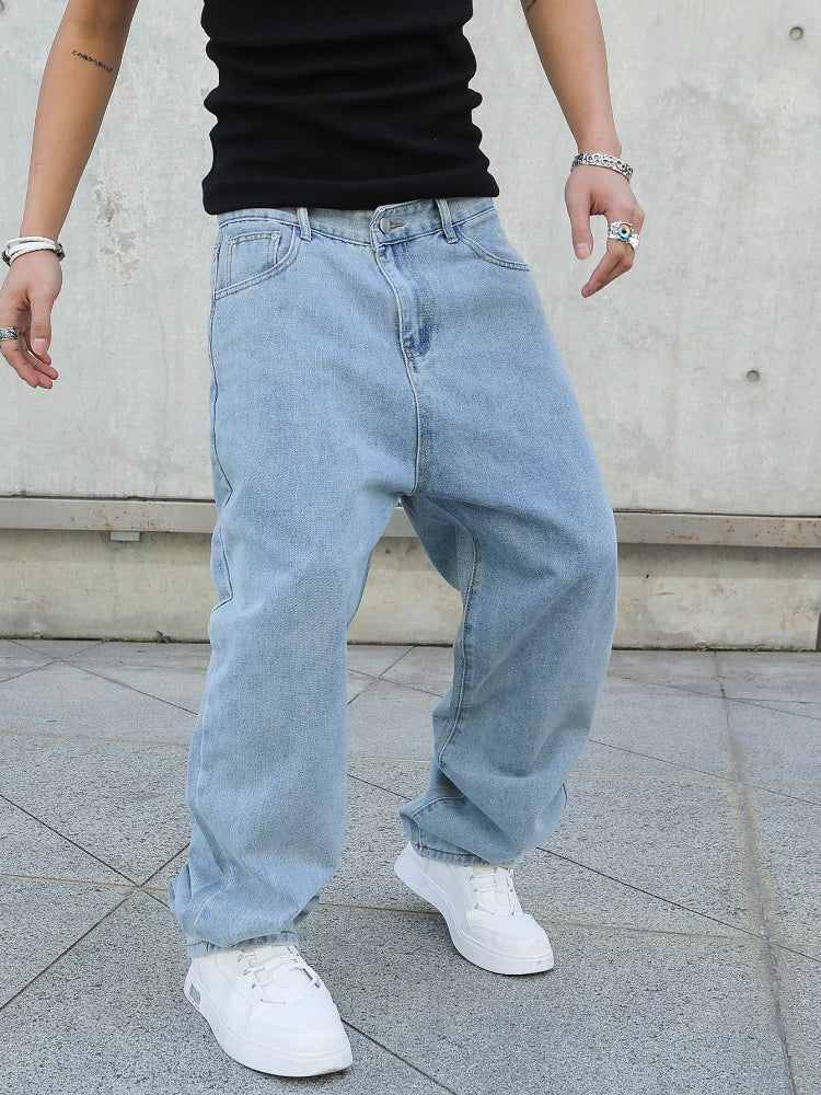 Men's Baggy Oversize Straight Wide Leg Y2K Jeans – Solid Color Streetwear Denim
