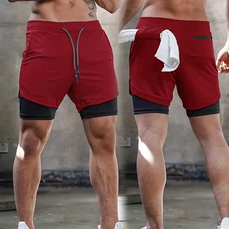 Men Running Shorts Gym Sports Shorts 2 in 1 Quick Dry Workout Training Gym Fitness Jogging Short Pants Summer Men Shorts