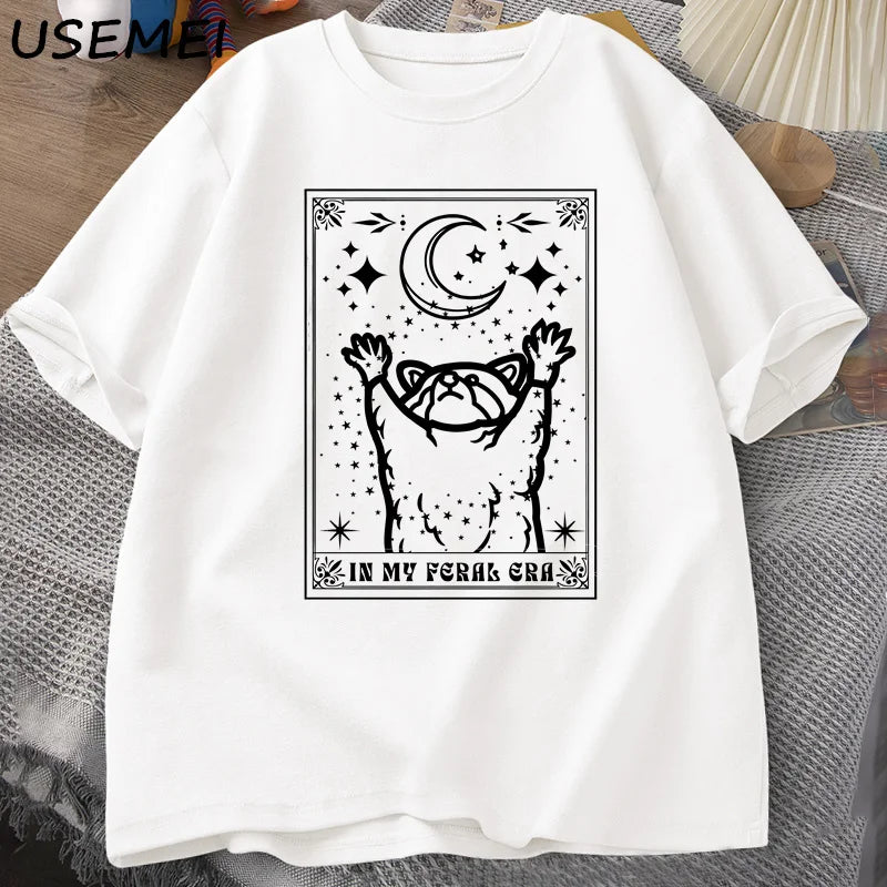 Raccoon T Shirt Mystical Racoon Tshirt Tarot Card Print T-shirt Summer Cotton Short Sleeve Tee Shirt Men Clothes