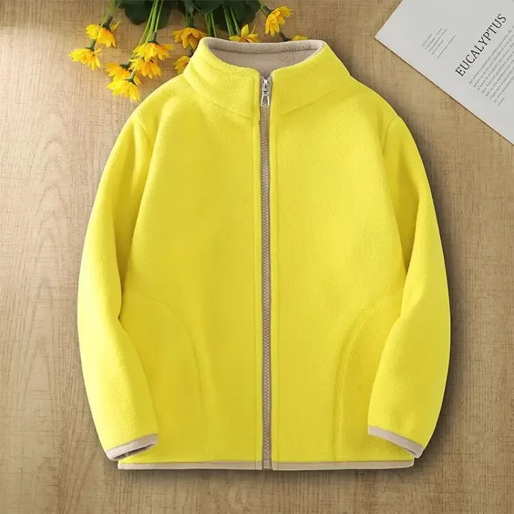 Kids Hooded Double Fleece Zip Jacket – Windproof Warm Coat Ages 2–14