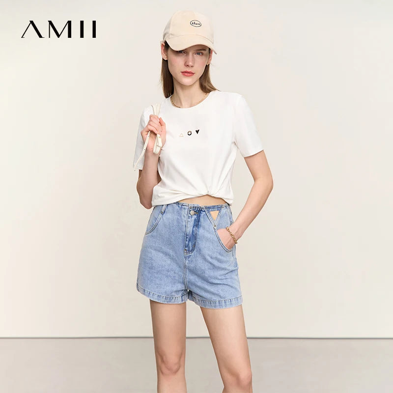 Women's Geometric O-Neck Antibacterial Cotton T-Shirt – Short Sleeve Casual Elastic Tee