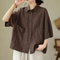 Women's Retro Cotton Linen Short Sleeve Casual Shirt – Loose Korean Fashion Top