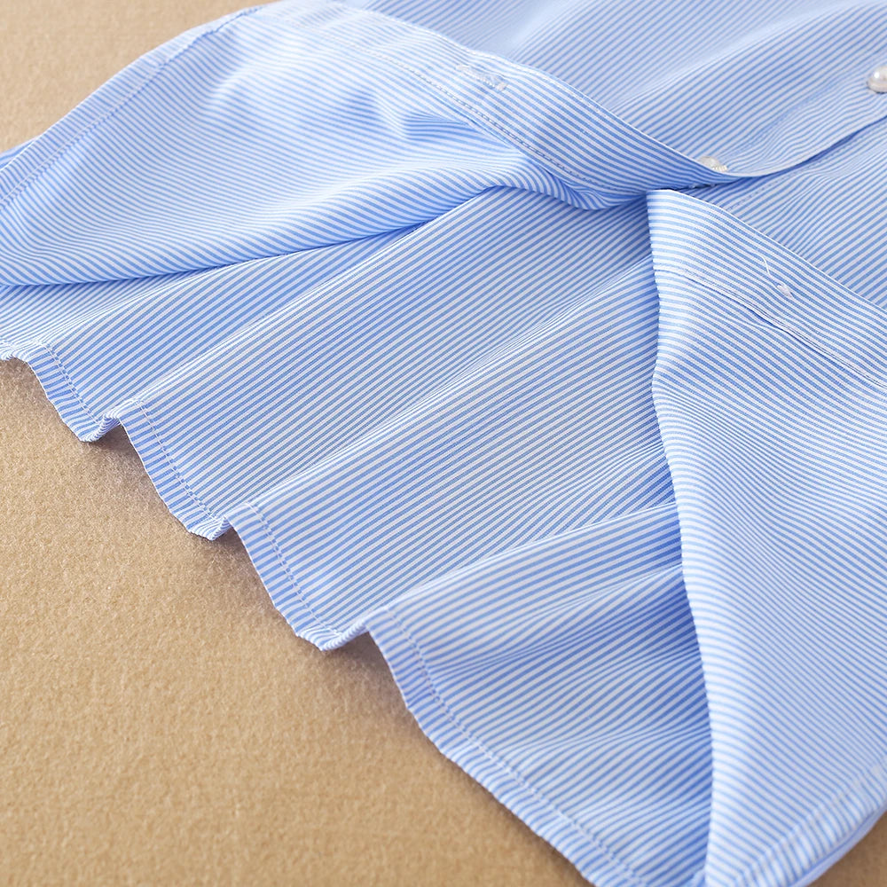 Girls Blue Striped Lace Collar Long Sleeve Shirt – 100% Cotton Blouse Ages 5–12