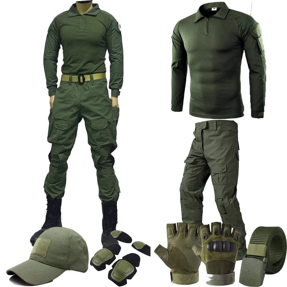 Green Tactical Suits Outdoor Uniform Men Clothing Training Suit Hunting Shirts Cargo Pants Paintball Mens Sets Wear Resistant