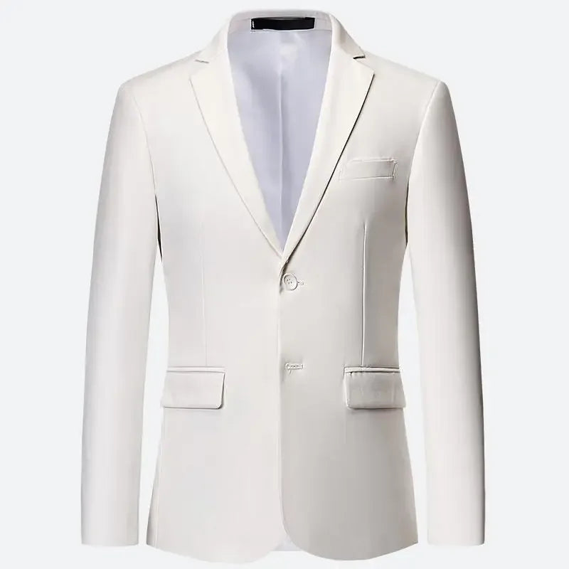 Men's White Formal Two-Button Suit Jacket – Korean Long Sleeve Office Wedding Blazer