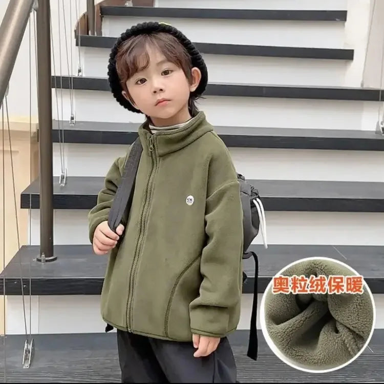 Kids Hooded Double Fleece Zip Jacket – Windproof Warm Coat Ages 2–14