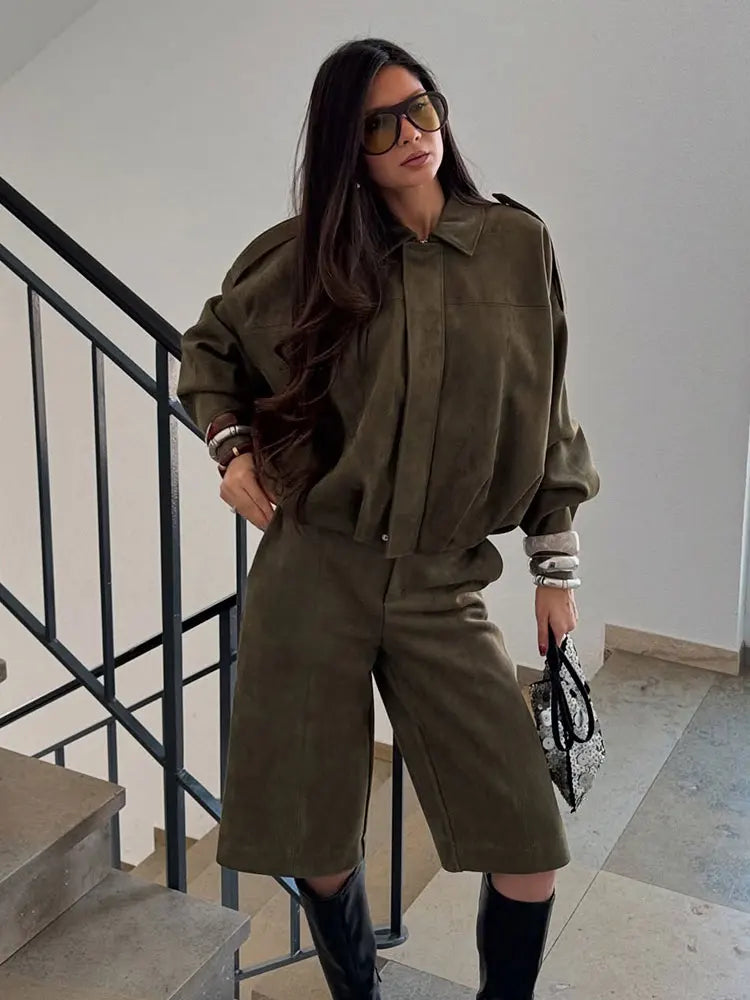 Women's Suede Bomber Motorcycle Jacket – Loose Casual Lapel Zipper Vintage Coat