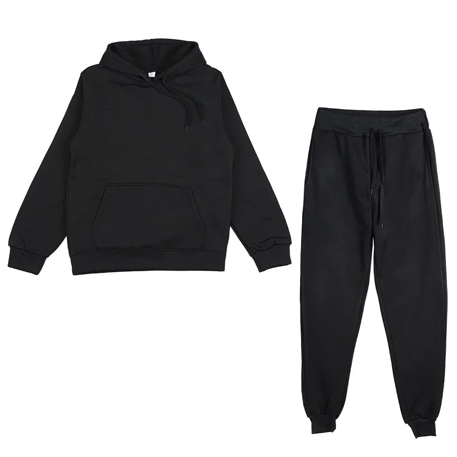 Men's Solid Color Hoodie & Pants 2-Piece Set – Casual Sports Tracksuit
