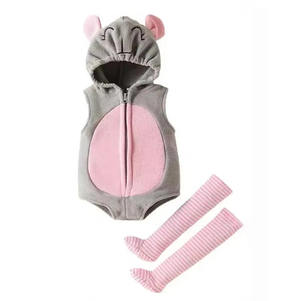 New Designer Cartoon Clothing Zip-up Hooded Romper + Stockings Baby Boy Clothes Baby Girl Casual Sets