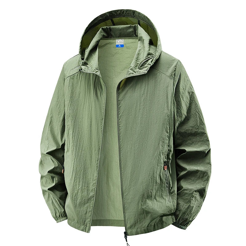 Men's Hooded Sun Protection Lightweight Windbreaker – Quick-Dry UV Coat for Hiking & Travel