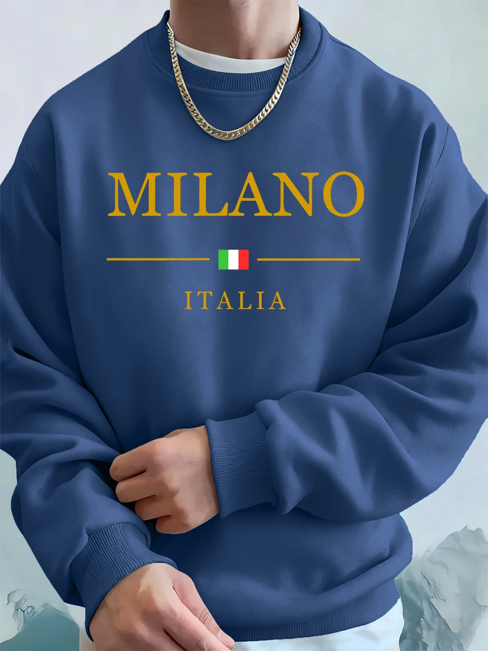 Milano Italia Letter Printing Men'S Sweatshirts Winter Loose Hoodies Sports Crewneck Fleece Warm Pullovers Basics Men Clothes
