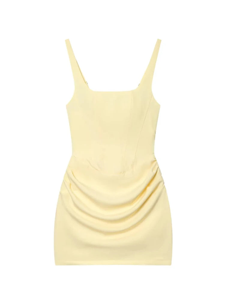 Women's Ruched Spaghetti Strap Bodycon Bandage Mini Dress – French Style Party Gown