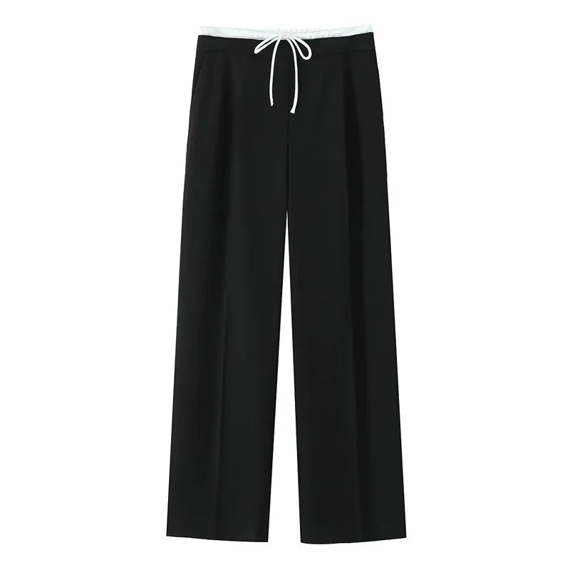 Women's Pleated Baggy Lace-Up Office Pants – Fluid Casual Trousers
