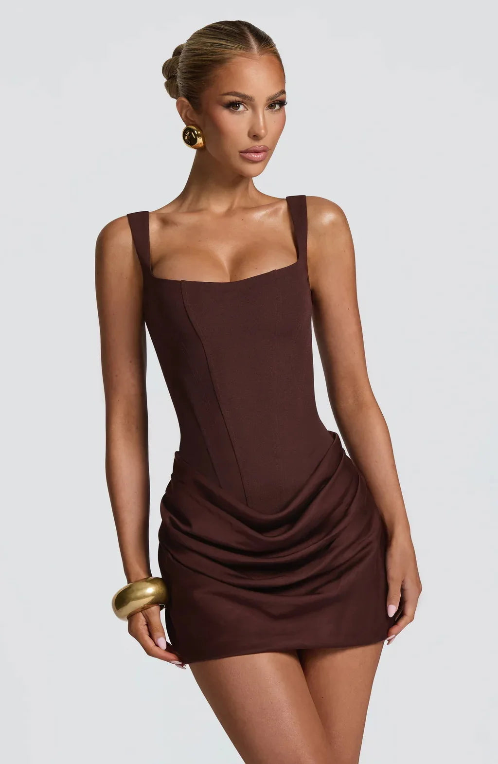 Women's Ruched Spaghetti Strap Bodycon Bandage Mini Dress – French Style Party Gown
