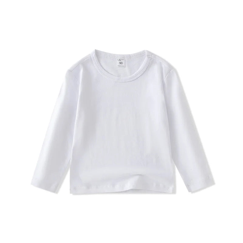 Kids White Cotton Long Sleeve T-Shirt – Classic Casual Top for Boys & Girls