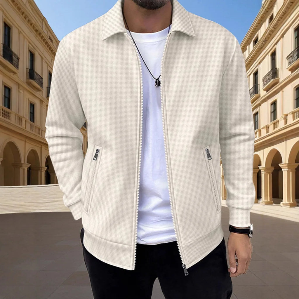 Men's Slim Waffle Texture Zipper Cardigan – Casual Spring Autumn Fashion Top