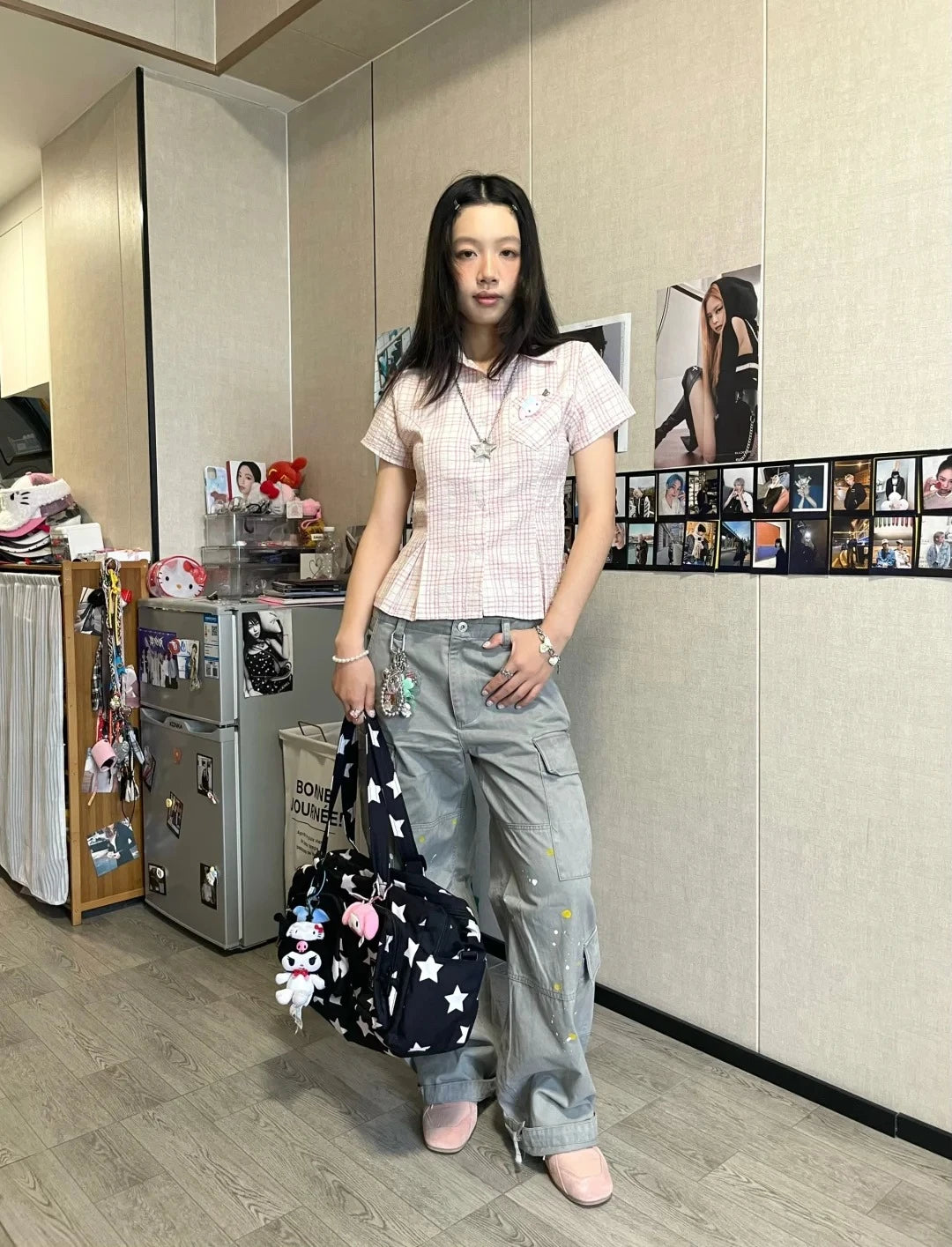 Genayooa Y2k Japanese Plaid Shirt Women Short Sleeve Pocket Slim 2000s Aesthetic Crop Tops Summer Vintage Blouse And Shirt Retro